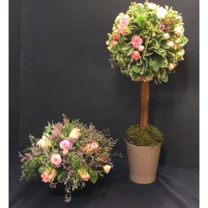 Topiary tree and small centre piece by HM Floristry