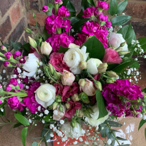 Bouquet hand tied extra large ranunculus stocks lisianthus gyp eucalyptus by HM Floristry