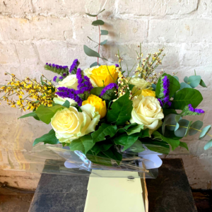 Bouquet hand tied extra large roses sea lavendar eucalyptus warminster broom by HM Floristry