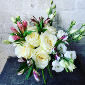 Bouquet hand tied large roses lisianthus alstroemeria by HM Floristry